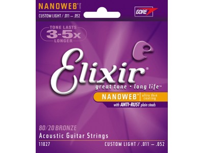 Elixir Acoustic 80/20 Bronze with NANOWEB Coating (.011-.052) Custom light Elixir Acoustic 80/20 Bronze with NANOWEB Coating (.011-.052) Custom light