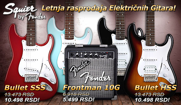 Letnja rapsoraja elektricnih gitara I Squier by Fender Bullet I Mitros Music, prodavnica muzickih instrumenata