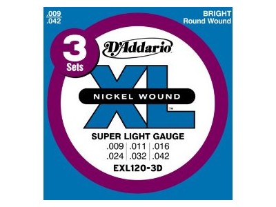 D'Addario EXL120-3D 3-PACK ELEC GTR XL SUP LITE EXL120-3D