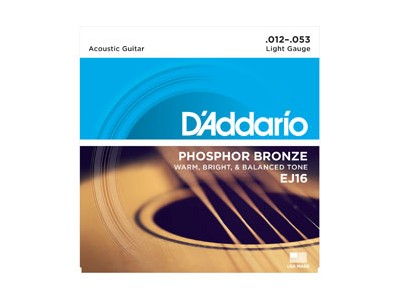 D'Addario 12-53 Light Acoustic Guitar Strings EJ16 