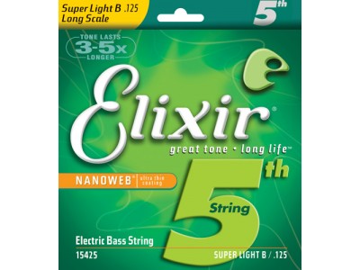 Elixir Electric Bass Nickel Plated Steel Singles with NANOWEB Coating (5th String, .125) Super light 