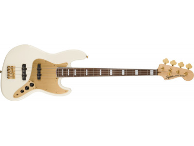 Squier By Fender 40th Anniversary Jazz Bass®, Gold Edition, Laurel Fingerboard, Gold Anodized Pickguard, Olympic White 