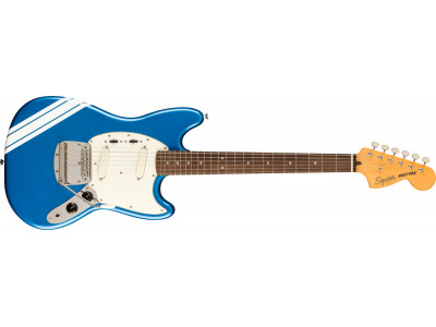 Squier By Fender Legacy FSR Classic Vibe '60s Competition Mustang®, Laurel Fingerboard, Parchment Pickguard, Lake Placid Blue with Olympic White Stripes 