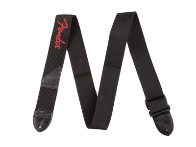 Fender PRIBOR 2in Polyester Logo Strap - Black with Red Logo 