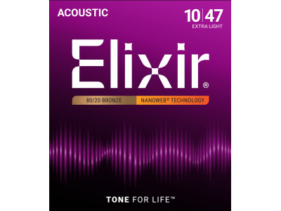 Elixir 11002 Extra Light 010-047 80/20 Bronze Nanoweb 