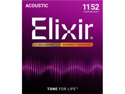 Elixir 11027 Custom Light 011-052 80/20 Bronze Nanoweb  