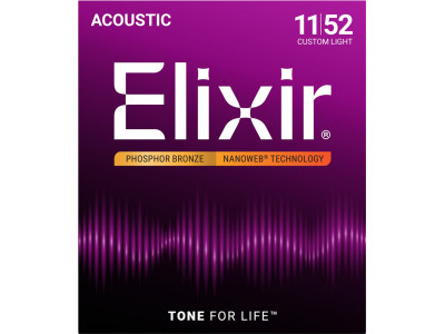 Elixir 16027 Custom Light 11-52 Phosphor Bronze Nanoweb 