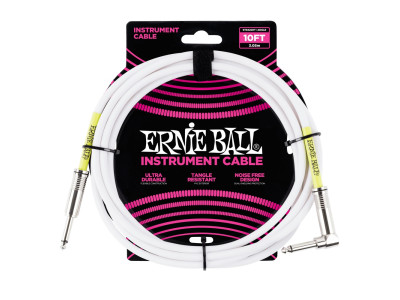 Ernie Ball 6049 Classic Instrument Cable Straight/Angle 10ft - White 