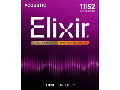 Elixir 11027 Nanoweb Custom Light 011-052 80/20 Bronze 